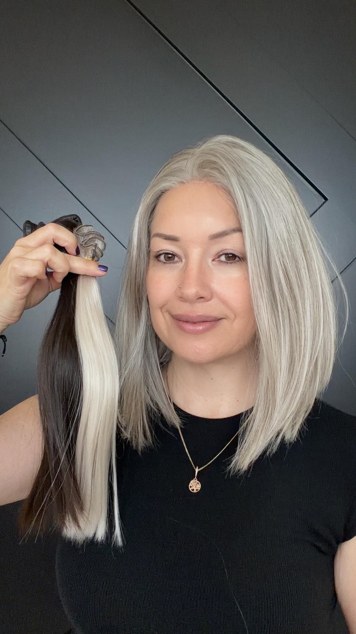 YOLANDA Layered European Remy Human Hair Wig | Natural Density 5x5” French Drawn front lace| 12-16” salt and pepper wig