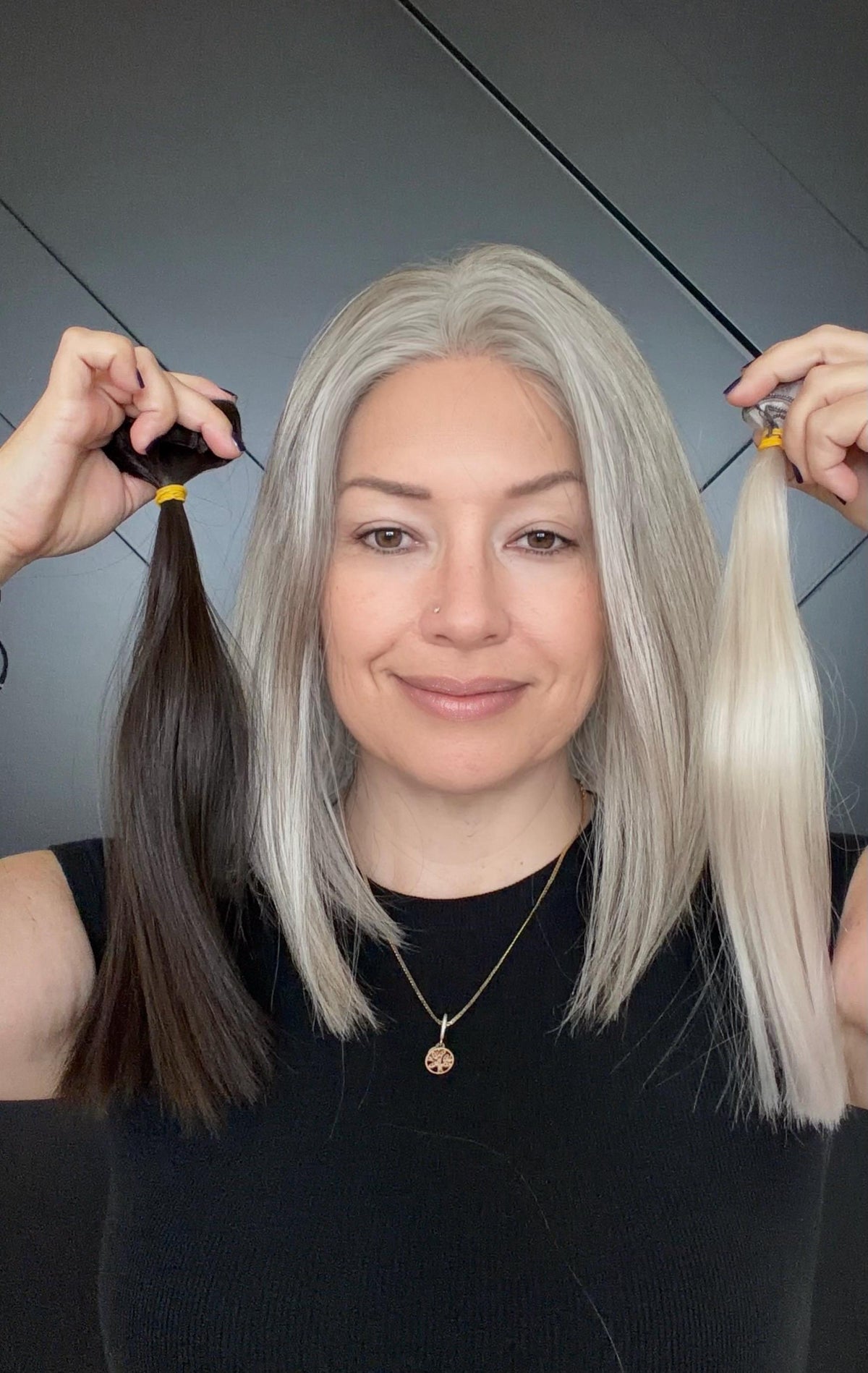 YOLANDA Layered European Remy Human Hair Wig | Natural Density 5x5” French Drawn front lace| 12-16” salt and pepper wig
