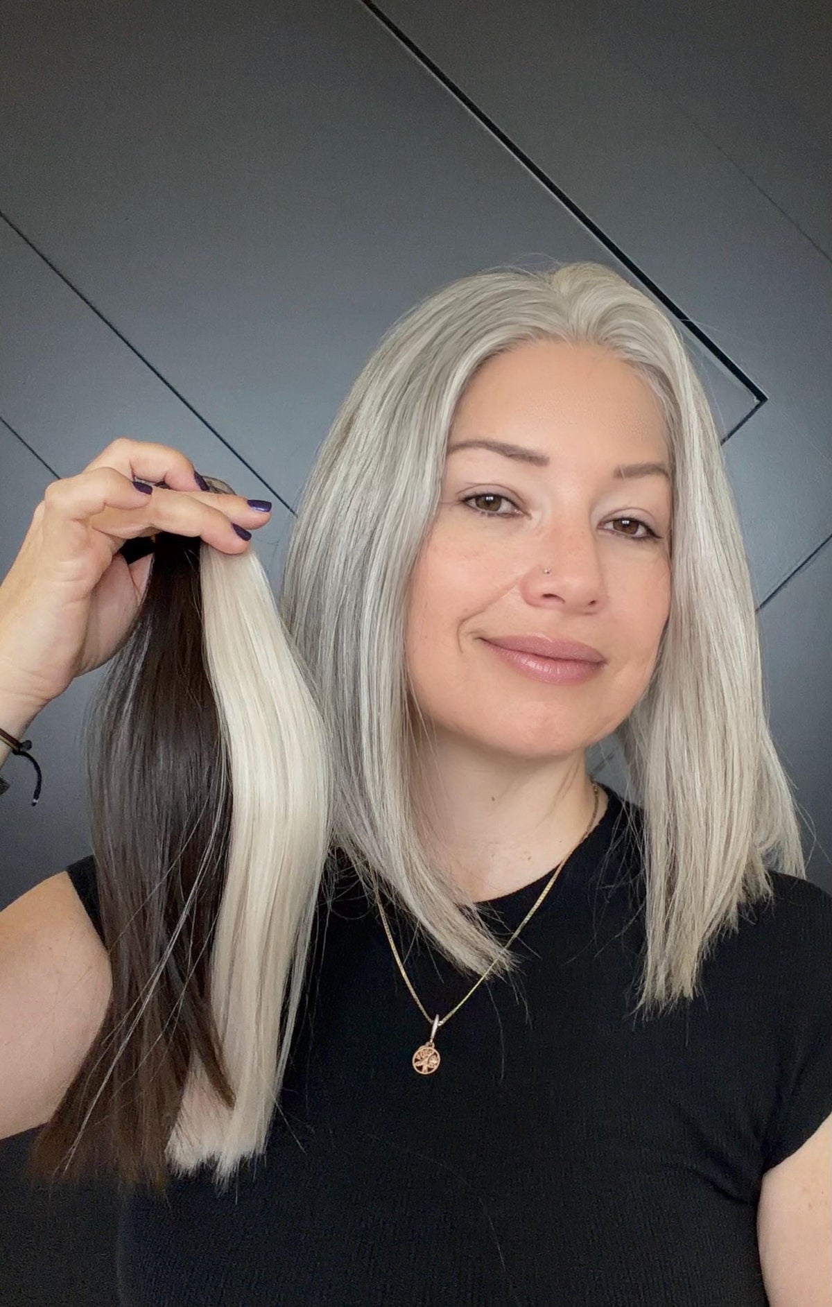 YOLANDA Layered European Remy Human Hair Wig | Natural Density 5x5” French Drawn front lace| 12-16” salt and pepper wig