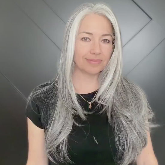 22-30" Lace Front Wig – Heat-Resistant Futura Fiber, Salt and pepper SWISS. Short length available with cut customization free part