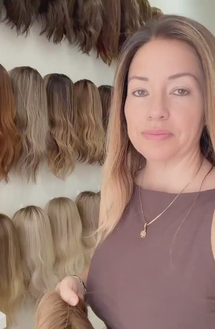 ERIK  Custom-Made Clipless Human Hair Topper 18" | Glue-On Topper  |8.5x8.25” Monofilament | handtied Hairpiece  density 220gm diamond shape