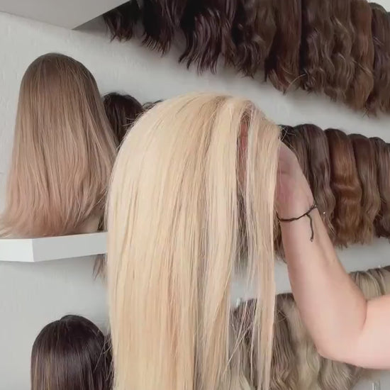 GELATINA  5x6”” Remy Human Hair Topper 16” monofilament top| Low Density | Blonde with Highlights