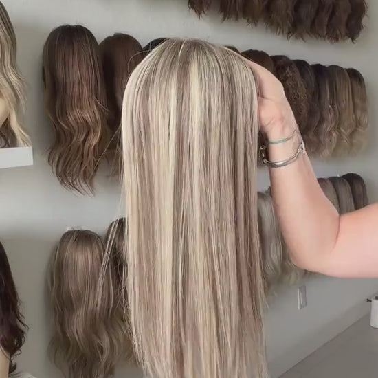 TAFFY 16-18"  5x6.5 Silk Top Human Hair Topper – Ashy blonde | low  Density | Realistic Scalp Look | Brazilian Remy Human Hair