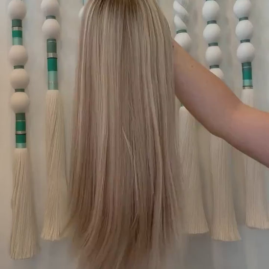 PUDDING 18"  8x8 topper 4x4 Silk Top Human Hair Topper – Ashy Blonde with Highlights  |  | Realistic Scalp Look | Brazilian Remy Human Hair