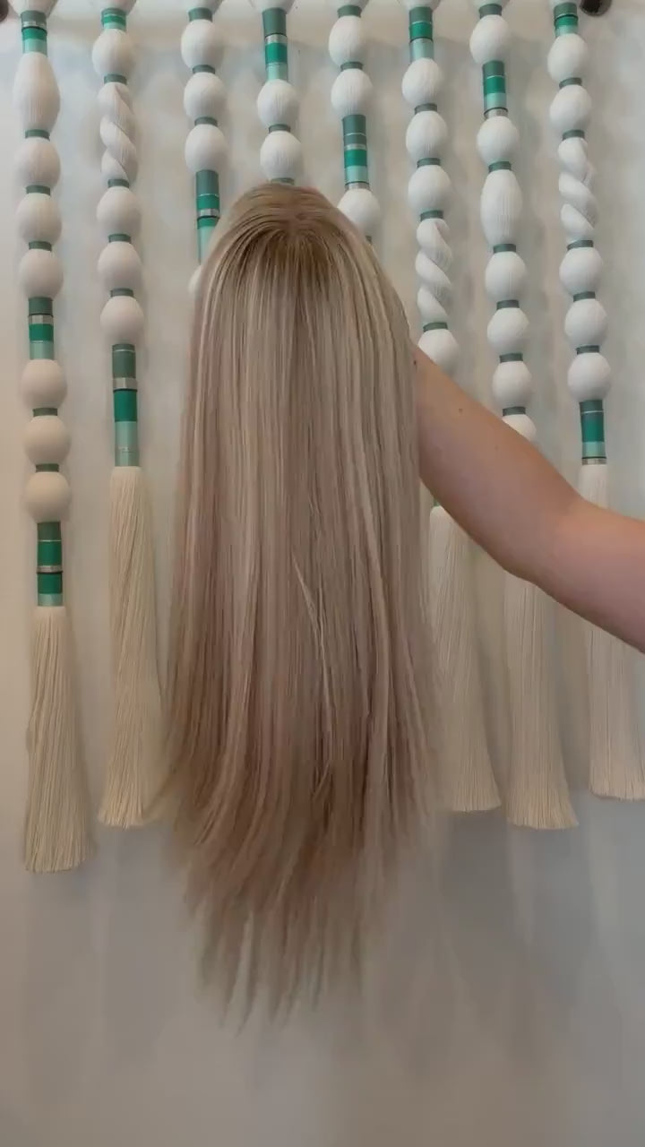 PUDDING 18"  8x8 topper 4x4 Silk Top Human Hair Topper – Ashy Blonde with Highlights  |  | Realistic Scalp Look | Brazilian Remy Human Hair
