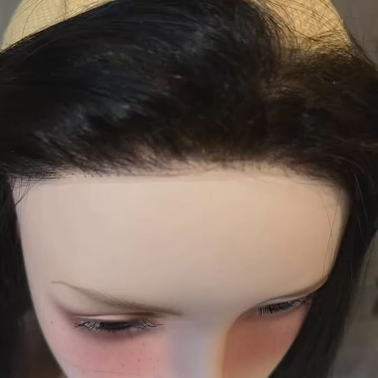 Human Hair Hairline Topper 1.5x12.5” Natural Black | Halo Attachment | High Density Ear-to-Ear Coverage  | 24-26” custom piece Harmandeep