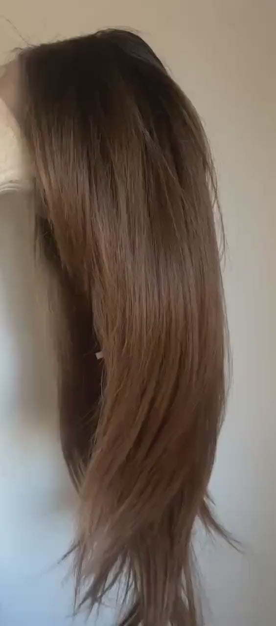 22" Straight Lace Front Wig – Heat-Resistant Futura Fiber, Natural  Brunette Natural density Layered Haircut customization available JAZMIN