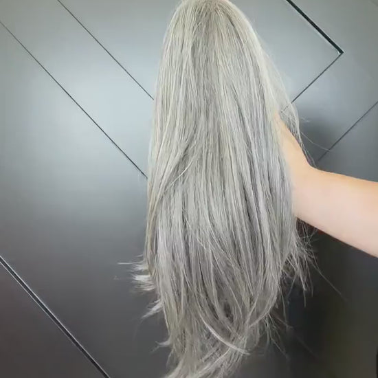 20" Lace Front Wig – Heat-Resistant Futura Fiber, Salt and pepper SWISS. Short length available with cut customization free part SALTY