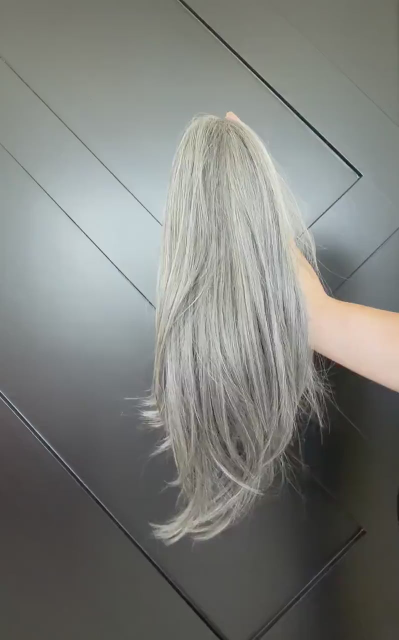 20" Lace Front Wig – Heat-Resistant Futura Fiber, Salt and pepper SWISS. Short length available with cut customization free part SALTY