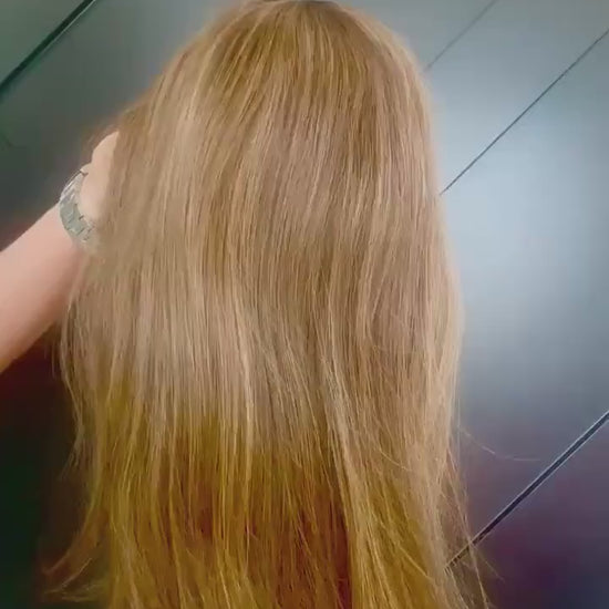 SLOANE  Human Hair Topper 7x8 with Silk Base | Warm Honey Blonde with Lowlights | 14 - 20” Long | Custom-made color