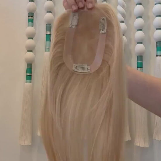 ALFAJOR  Remy Human Hair Topper 16" | 3x5.5” monofilament top| Natural Density | Bright Blonde with blonde lowlights