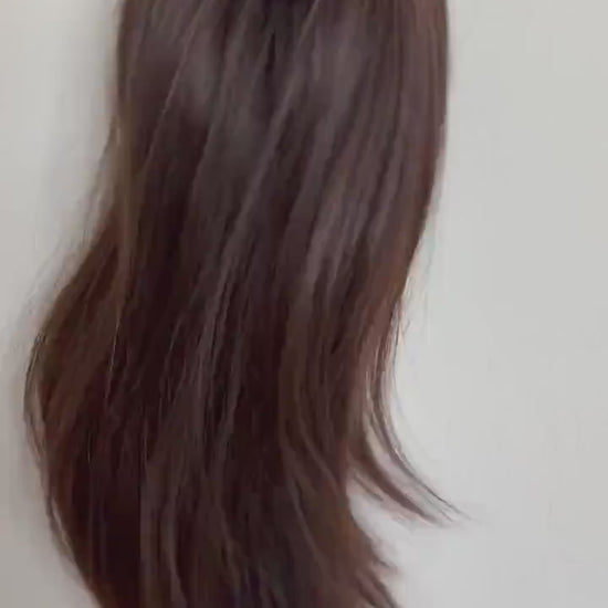 TORRONE  8.5x9” Remy Human Hair Topper 18” monofilament top| Low Density | Dark Brown