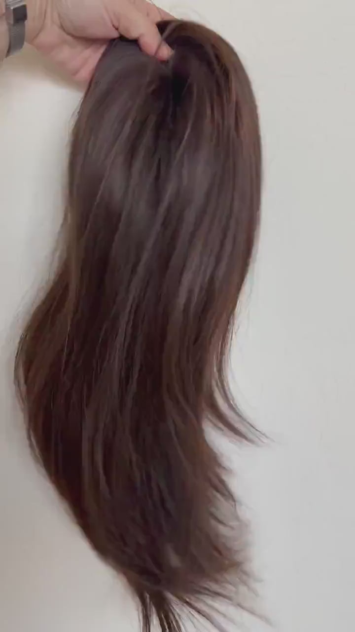 TORRONE  8.5x9” Remy Human Hair Topper 18” monofilament top| Low Density | Dark Brown
