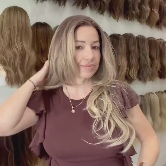 30" Lace Front Wig – Heat-Resistant Futura Fiber, Highlight Blonde Balayage Natural density Layered Haircut customization available CONDESA
