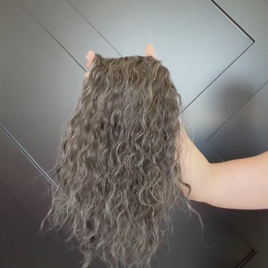 Human Hair Hairline Topper 4.5x10 | Cranial Prosthesis |perm  2A-2B Curls | Mono with lace front| Halo + Clips | High Density | JULIA