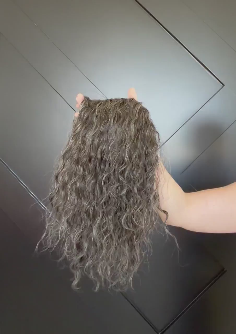Human Hair Hairline Topper 4.5x10 | Cranial Prosthesis |perm  2A-2B Curls | Mono with lace front| Halo + Clips | High Density | JULIA