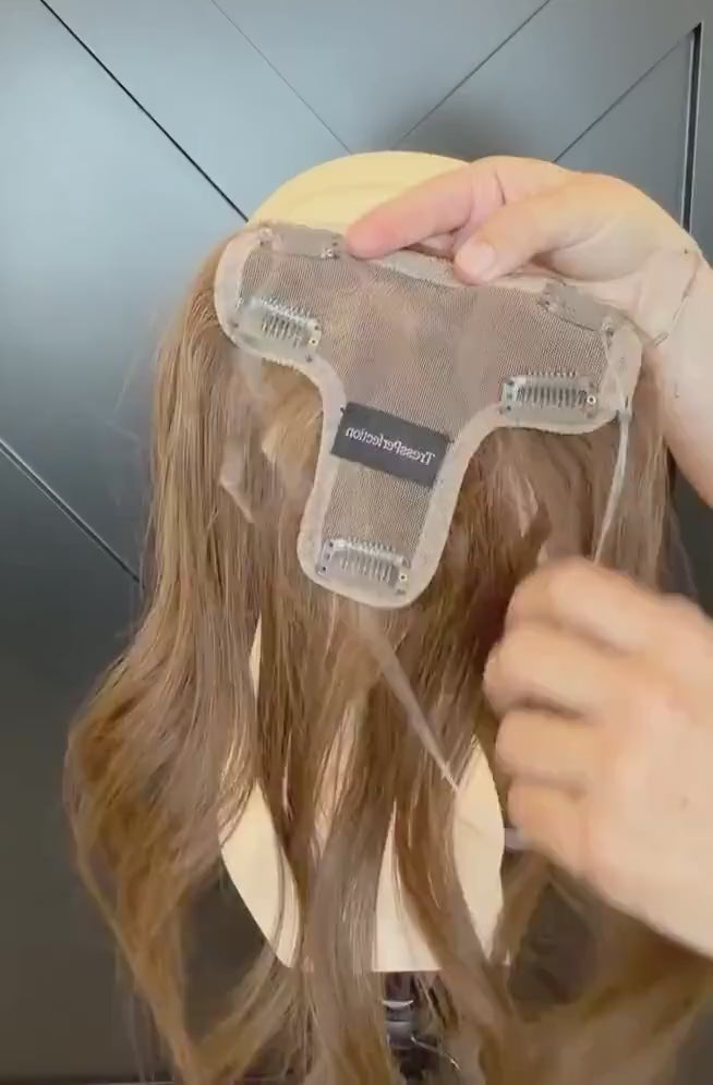 Human Hair T-Shaped Hairline Topper 2x6 + 3x2 | Halo | Receding Hairline | Thinning Hair & Alopecia | 12" | ANABEL Final Sale