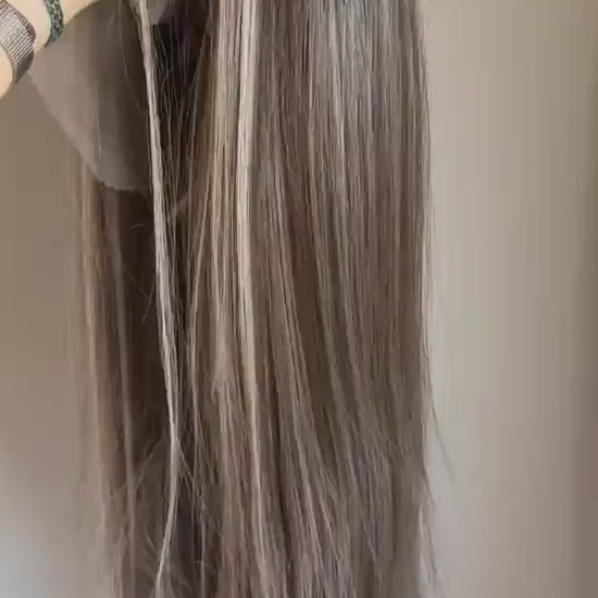 Lace Front Wig – 30" Long Futura Fiber, Heat-Resistant Blonde Highlights Natural density Layered Haircut customization available  LIRIO