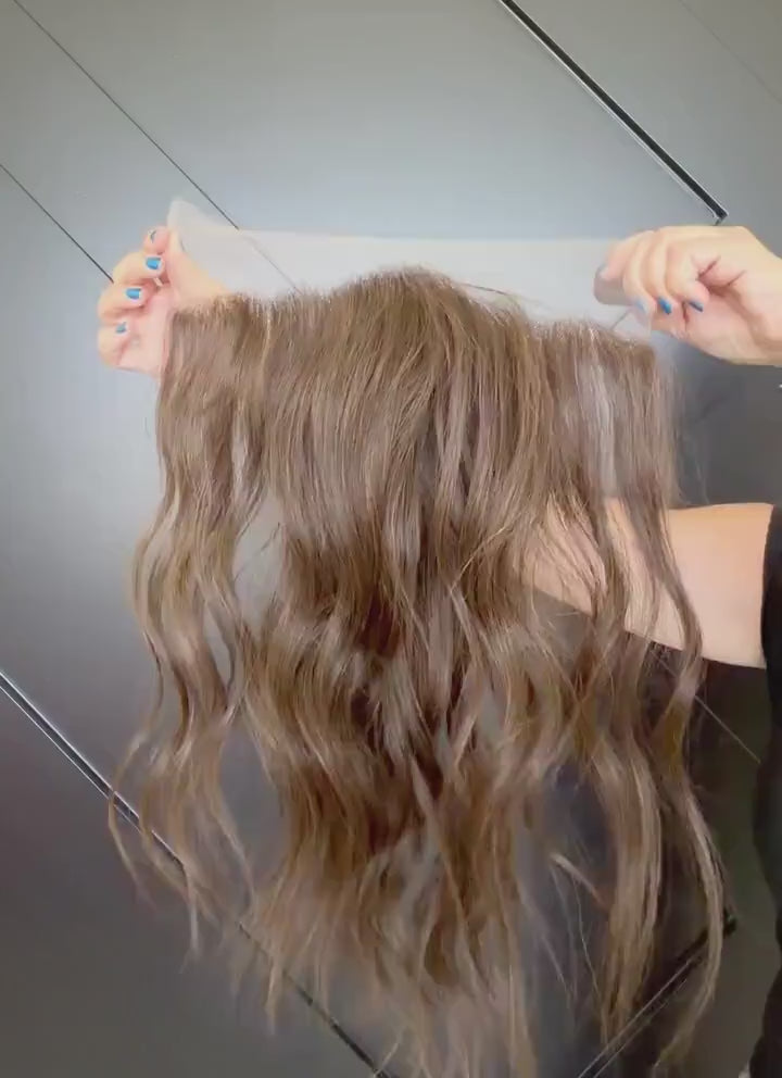 Custom order ANNIE Human Hair T-Lace Hairline Topper 2x11 + 4x5 deep base | Halo Brazilian Hair 6/8 Bleached knots NaturalDensity  14”