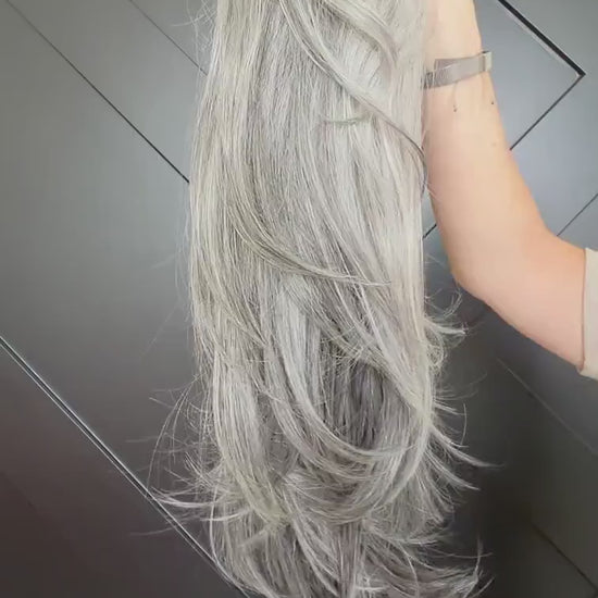 22" Lace Front Wig – Heat-Resistant Futura Fiber, Salt and pepper SWISS. Short length available with cut customization free part PEPPER