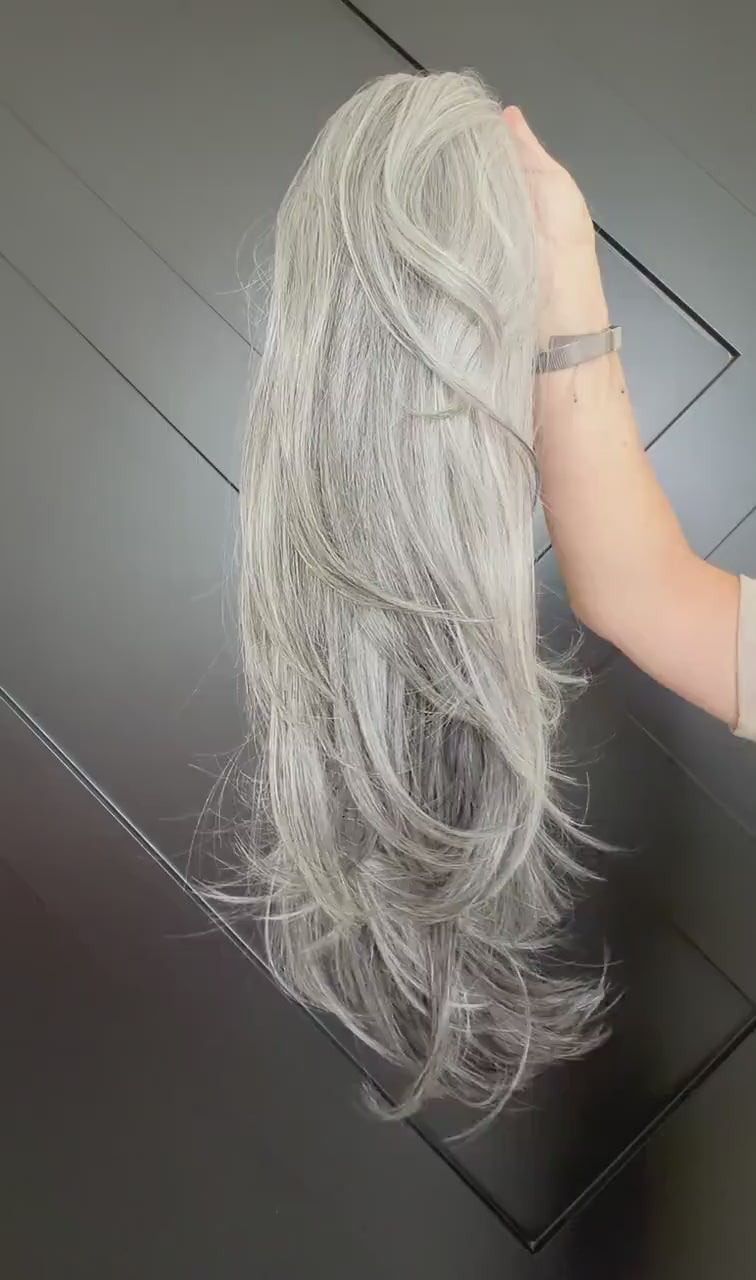 22" Lace Front Wig – Heat-Resistant Futura Fiber, Salt and pepper SWISS. Short length available with cut customization free part PEPPER