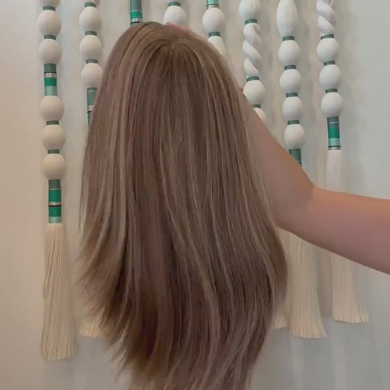 BISCOTTI 18"  8x8 topper 4x4 Silk Top Human Hair Topper – Ashy mushroom with highlights | Realistic Scalp Look | Brazilian Remy Human Hair