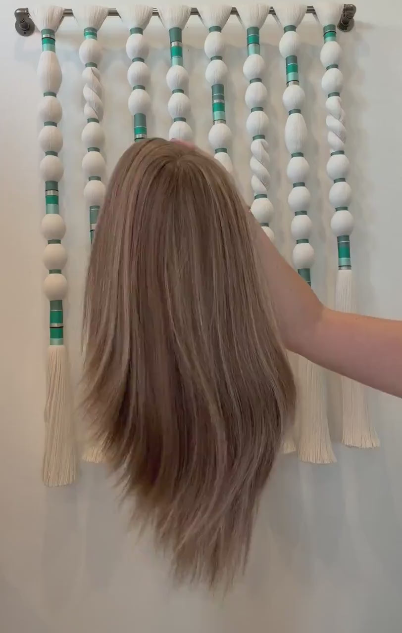 BISCOTTI 18"  8x8 topper 4x4 Silk Top Human Hair Topper – Ashy mushroom with highlights | Realistic Scalp Look | Brazilian Remy Human Hair