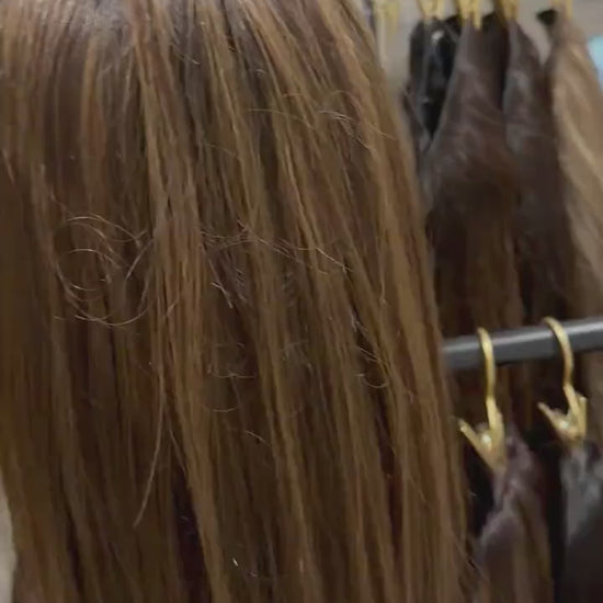 ALPINA  5x6.5”” Remy Human Hair Topper 16-20” silk top| Low Density | Brown with caramel Highlights