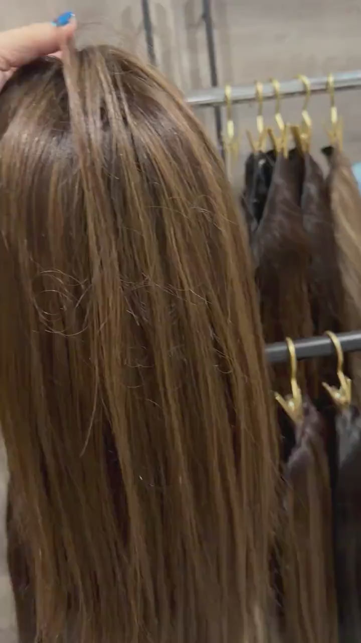 ALPINA  5x6.5”” Remy Human Hair Topper 16-20” silk top| Low Density | Brown with caramel Highlights